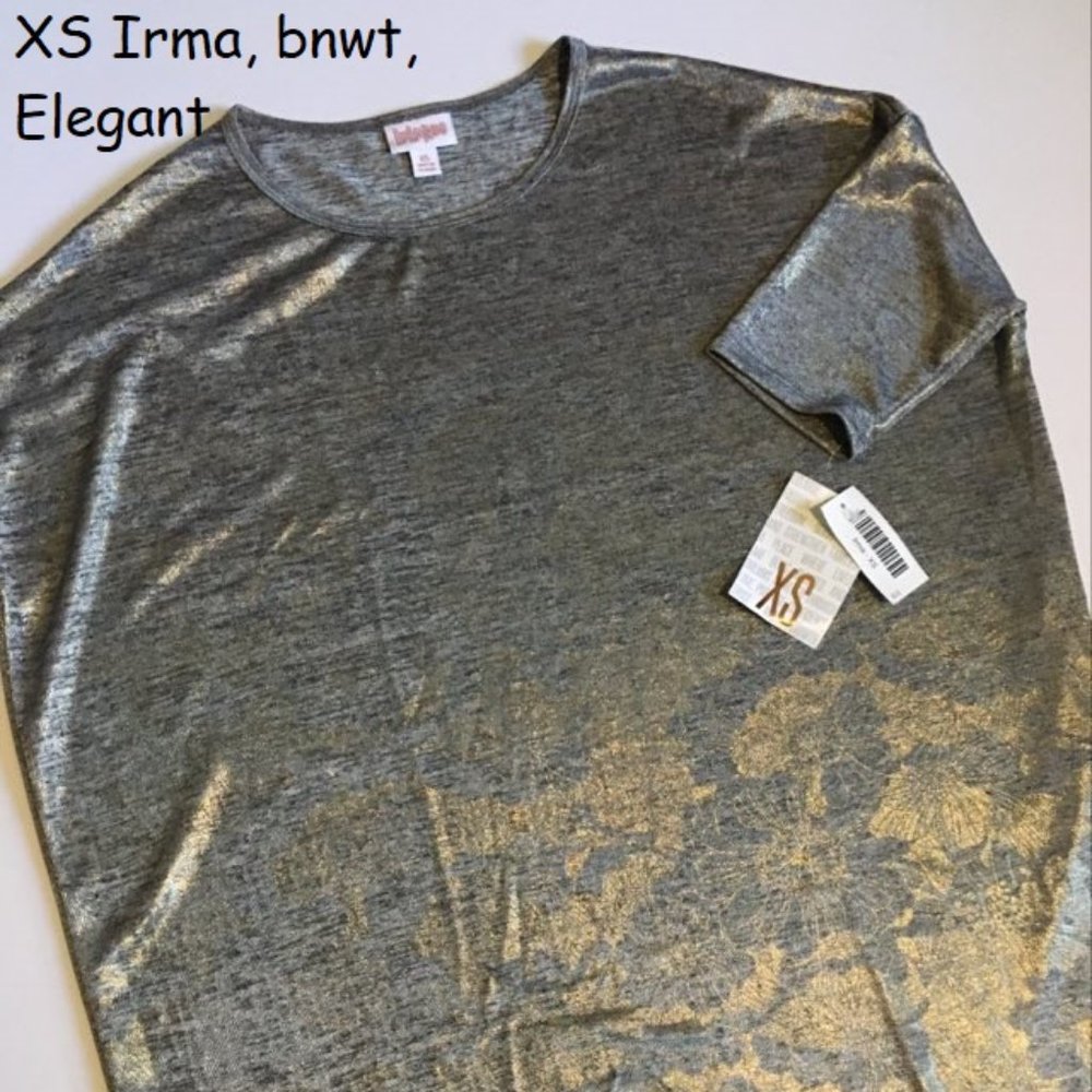 XS Lularoe Irma tunic top, Elegant, silver with gold flowers